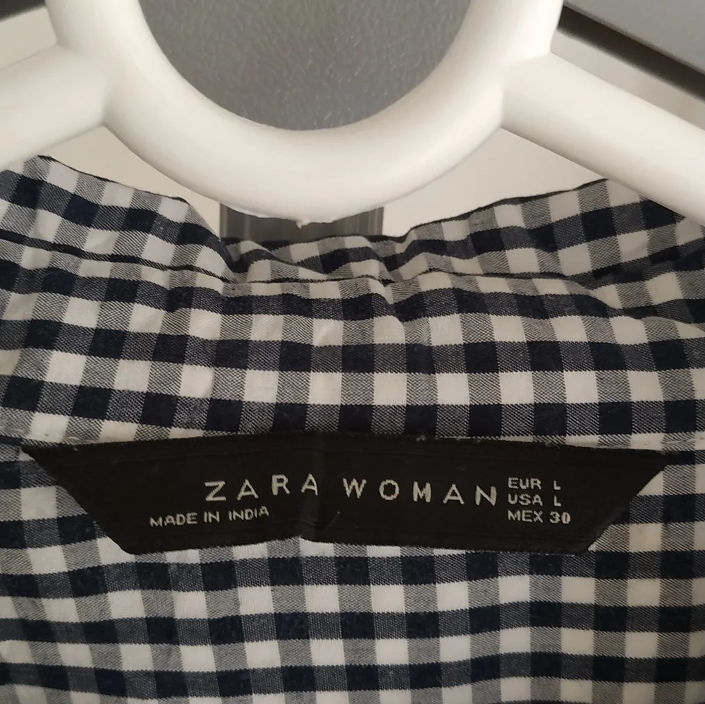 Zara Black & White Gingham Check Shirt With Embroidery - Picture 7 of 12